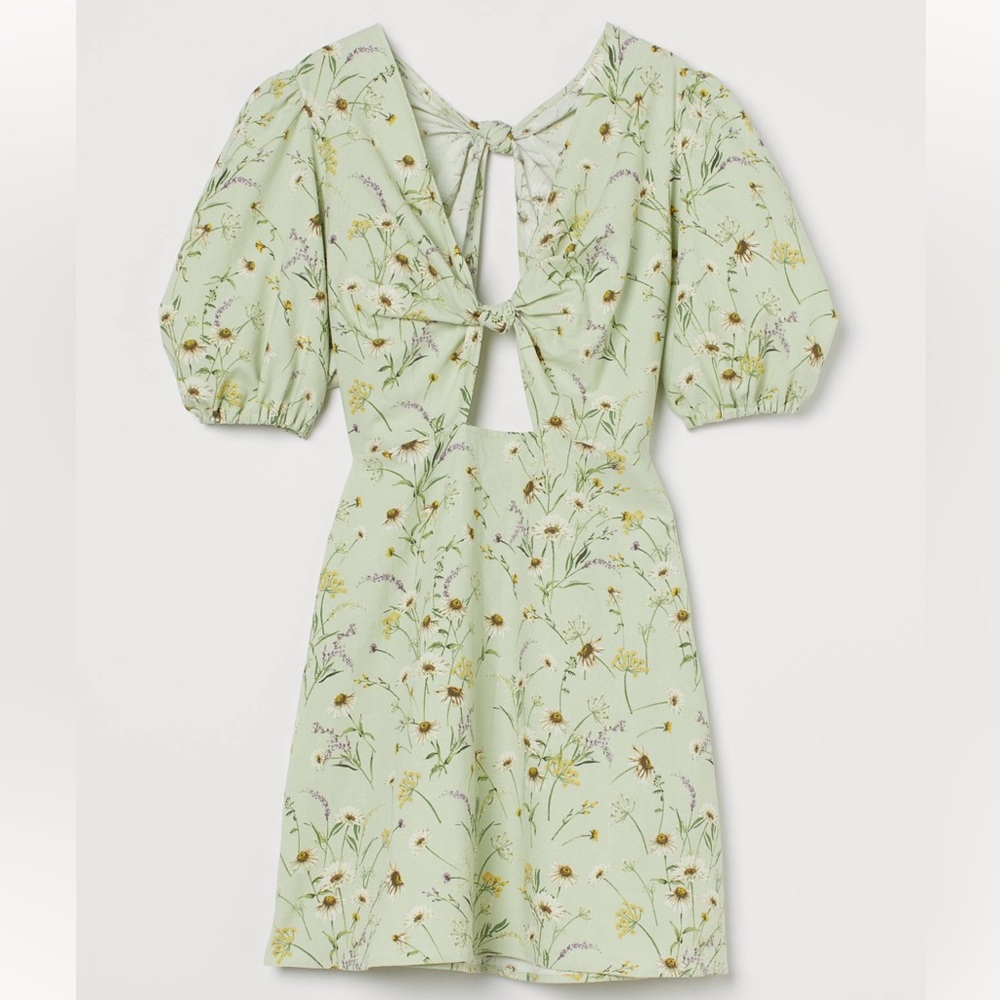 HM floral linen blend dress puff sleeves